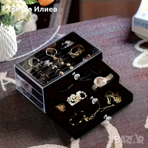 Голяма кутия за бижута с 3 чекмеджета с кадифена подплата 5 цвята налични, снимка 2 - Други - 48179879