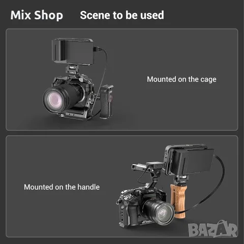 НоваSMALLRIG стойка за монитор за камера с 1/4" винтове, въртене на 360° и регулируем наклон на 180°, снимка 7 - Чанти, стативи, аксесоари - 56139952