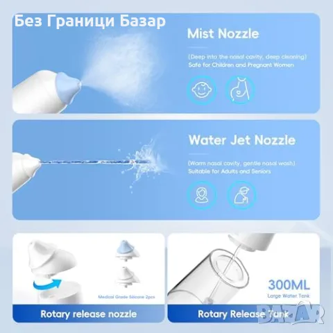 Нов Безжичен уред за промиване на носа – мощен, водоустойчив, 300 мл, снимка 4 - Други - 49507462