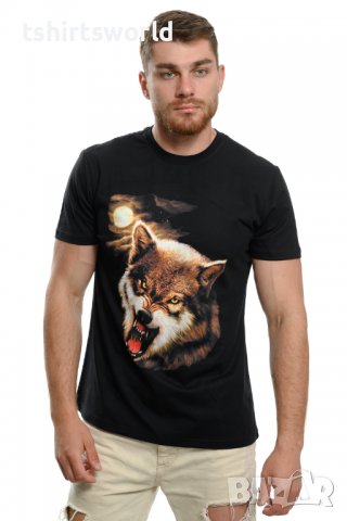 Нова мъжка тениска с дигитален печат Зъбат вълк, Пълнолуние, Серия Вълци, снимка 3 - Тениски - 37711937