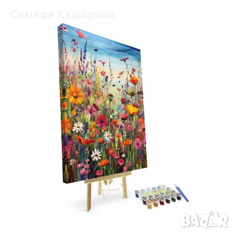 Комплект за рисуване по номера за възрастни TISHIRON, Диви цветя (с рамка), 40x50 см