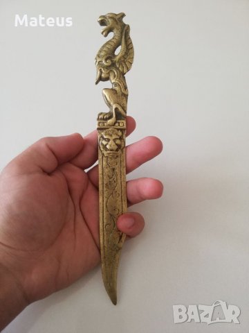 Античен китайски месингов нож за писма-рядък и уникален, снимка 14 - Антикварни и старинни предмети - 33753241