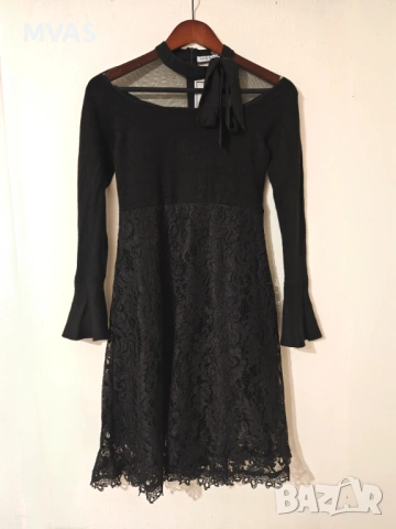 Нова черна рокля с дълъг ръкав S-M размер