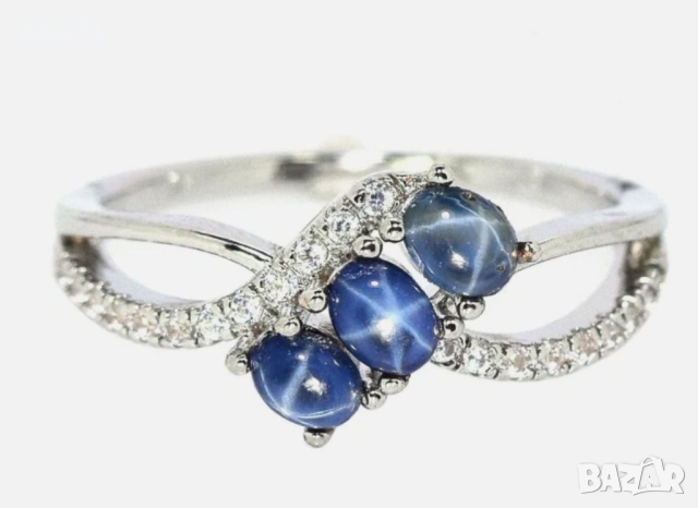 СРЕБЪРЕН ПРЪСТЕН СЪС ЗВЕЗДНИ САПФИРИ (ТАЙЛАНД)