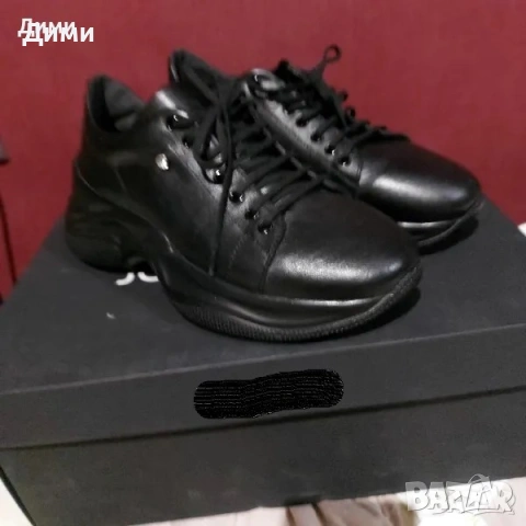 Черни маратонки от телешка кожа с кристал, снимка 3 - Маратонки - 47576998