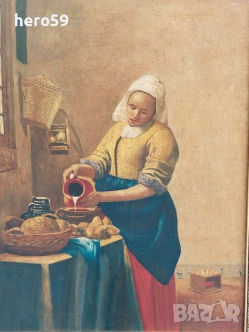 Маслена картина/Млекарката-Ян Вермеер,1658(старо копие)/, снимка 3 - Картини - 37879226