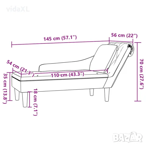 vidaXL Кушетка с възглавница и десен подлакътник, светлосив, кадифе, снимка 8 - Кушетки - 56147419