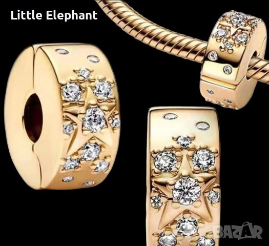 Сребърен елемент стопер Пандора"Cosmic planet star","Shining star",Gold/нов, снимка 1