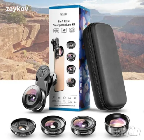 Комплект обективи за камера Apexel HD 5-в-1,, снимка 6 - Чанти, стативи, аксесоари - 47270211