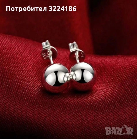Сребърни обеци топчета 8 мм, снимка 4 - Обеци - 51635285