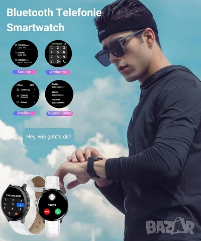 Смарт часовник с 1.5" HD дисплей, Bluetooth разговори, кожена каишка и IP68 защита, снимка 3 - Смарт гривни - 52573860