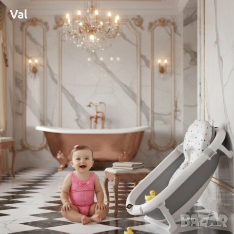 Сгъваема бебешка вана с термометър и възглавница, снимка 3 - За банята - 53225498