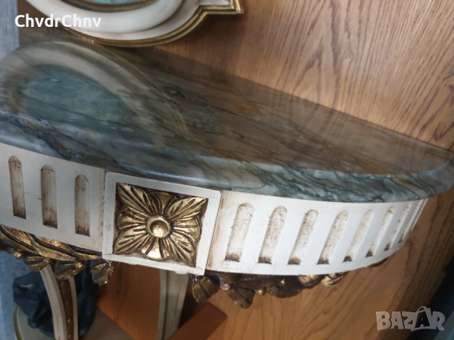 Барокова тоалетка/дървена конзолна масичка с огледало/маса-мрамор-дърворезба, снимка 6 - Антикварни и старинни предмети - 48984380