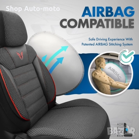 К-т Луксозна Тапицерия Automat-OTOM, Текстил с еко кожа, TORO Design, Черна с червен шев, снимка 6 - Аксесоари и консумативи - 52794668