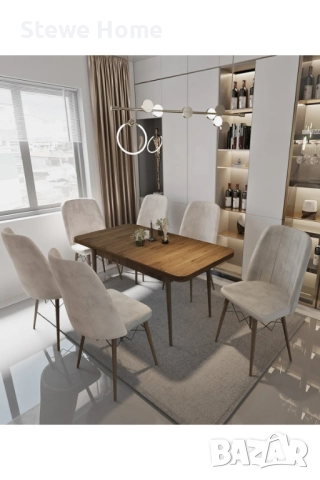 Разтегателна кремава маса с 6 стола - кухненски комплект