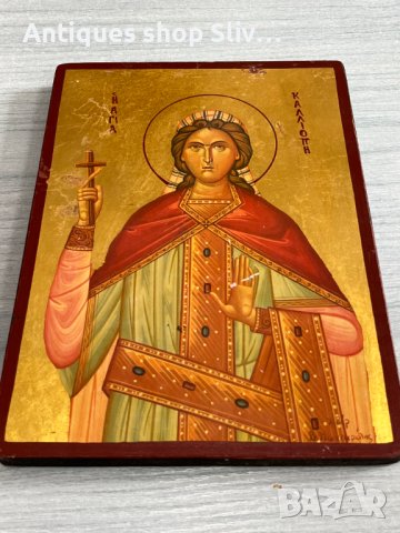 Византийска икона Света мъченица Калиопа. №3936, снимка 3 - Антикварни и старинни предмети - 40637582