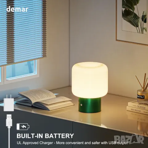 FANHAO сензорна лампа за нощно шкафче, преносима безжична лампа-гъба с абажур от опалово стъкло, снимка 6 - Настолни лампи - 47864593