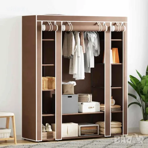 vidaXL Текстилен гардероб с отделения и летви, 45 x 150 x176 см, кафяв, снимка 2 - Гардероби - 56146356