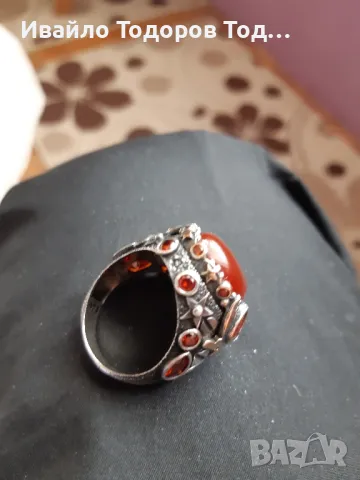 Сребърен масивен пръстен ръчна изработка с огромен карнеол, снимка 12 - Пръстени - 48031419