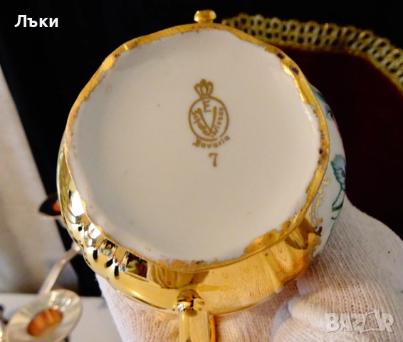 Захарница баварски порцелан,чисто злато,роза,барок. , снимка 4 - Антикварни и старинни предмети - 52056242