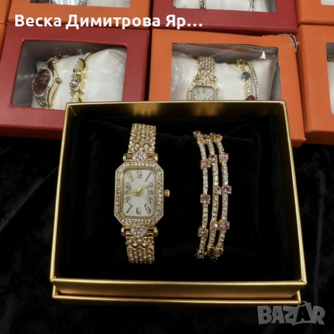 Луксозен дамски комплект: часовник и гривни в златист цвят, снимка 5 - Бижутерийни комплекти - 52561826