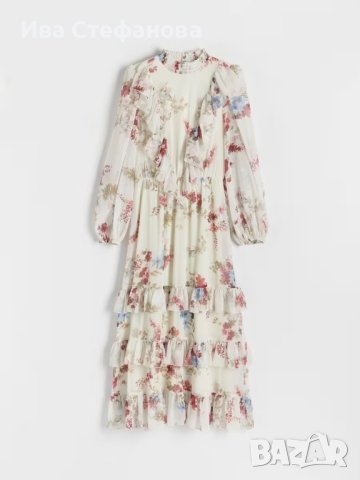 Разкошна нова дълга елегантна рокля флорален десен нежни цветя волани къдри феерична вълнообразна , снимка 3 - Рокли - 42183885