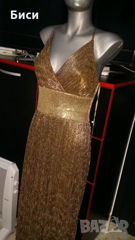 Нова бутикова официална златиста дълга рокля
