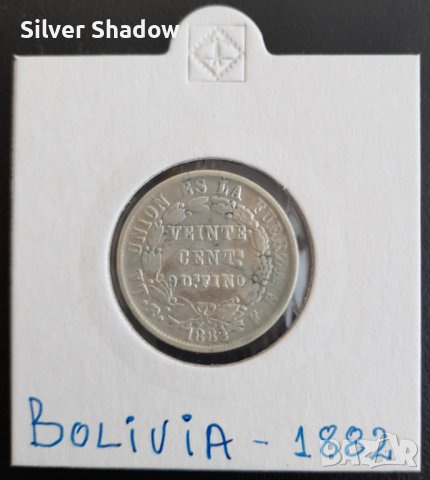 Сребърна монета Боливия 20 Сентавос 1882 г. /2, снимка 1