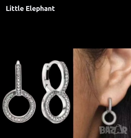 Сребърни висящи обеци Пандора,колекция"Curcles,Ти и Аз",white/нови