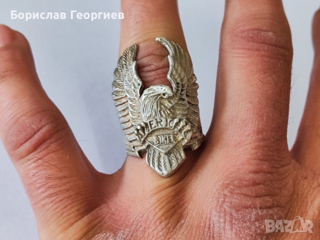 Сребърен пръстен с орел American Biker, снимка 7 - Пръстени - 44631914