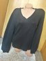 Черна дебела блуза плетиво с V-образно деколте Л, снимка 1 - Блузи с дълъг ръкав и пуловери - 34415715