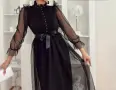Дълга ефирна черна рокля от тюл и дантела с дълъг ръкав, снимка 4