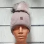 Нова зимна топла дамска шапка Silver Star в цвят пепел от рози с пух/помпон, снимка 1
