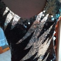 Елегантна дамска рокля в черно и сребро пайети, снимка 6 - Поли - 30697236