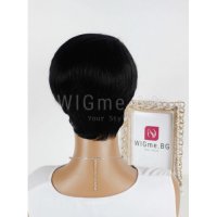 Къса черна перука от естествен косъм с бретон Кейси, снимка 6 - Аксесоари за коса - 34515461