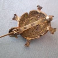  Антикварна брошка костенурка сребърна проба 800 И филигран , снимка 5 - Антикварни и старинни предмети - 36876012