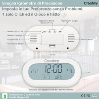 Дигитален часовник - будилник с  термометър и хигрометър CREATMY, снимка 5 - Друга електроника - 44581635