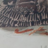 Стара цветна антикварна гравюра в рамка подписана - Франция, снимка 3 - Антикварни и старинни предмети - 44165164