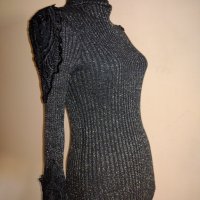 Дамско поло с дантела, ламе в цвят тъмно сиво / черно, снимка 1 - Блузи с дълъг ръкав и пуловери - 34520433