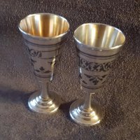Сребърни сребро с позлата и ниело чифт руски перфектни чашки чаша, снимка 8 - Антикварни и старинни предмети - 39567516
