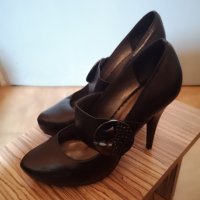 Нови черни кожени обувки на ток 38 номер, снимка 5 - Дамски елегантни обувки - 29214318