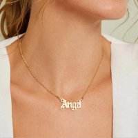 Колие с надпис "Angel" в златист цвят, снимка 1 - Колиета, медальони, синджири - 36729468