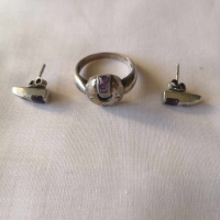 Комплект пръстен и обеци от сребро и аметисти, снимка 3 - Бижутерийни комплекти - 44819462