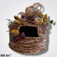 Декоративен пчелен кошер от конопено въже , снимка 1 - Градински мебели, декорация  - 37841660