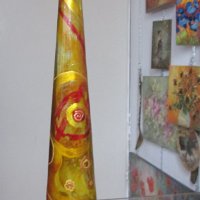 стара жълта стъклена рисувана ваза, снимка 1 - Вази - 31802492