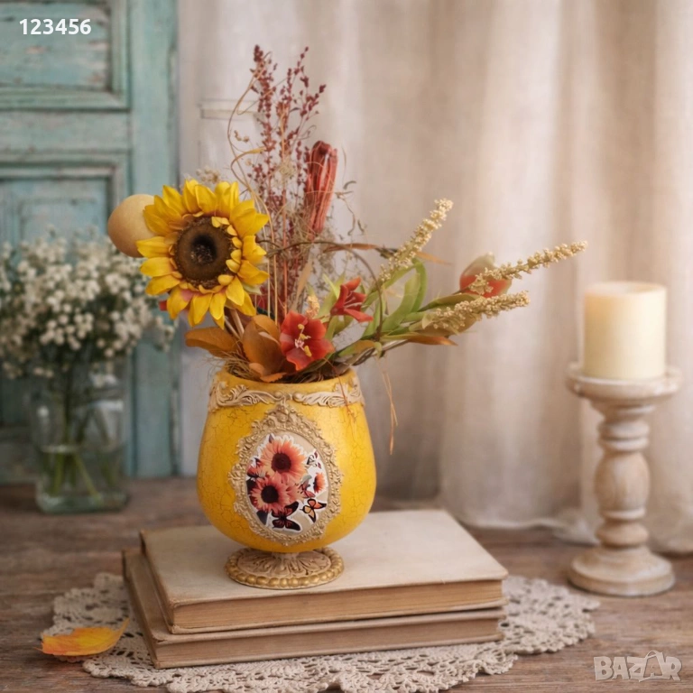 Ръчно декорирана стъклена чаша / кашпа – уникат, снимка 1