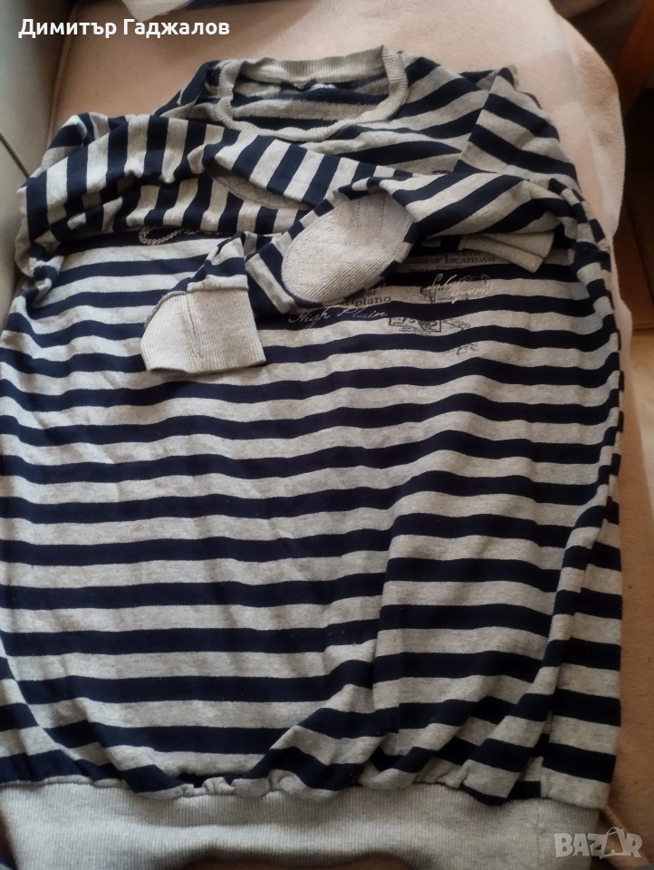 Мъжка раирана блуза с дълъг ръкав – Тъмносиньо и сиво, снимка 1