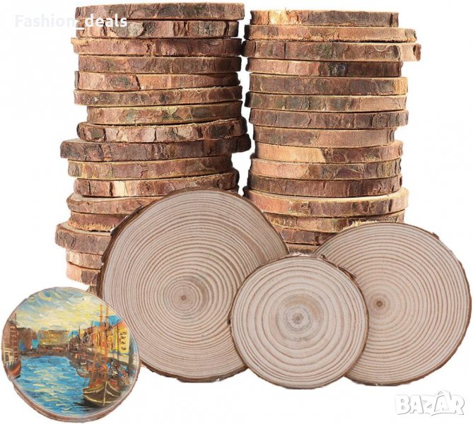 Нови 45 броя дървен кръг диск за Направи си сам Изкуство Занаят Украса, снимка 1