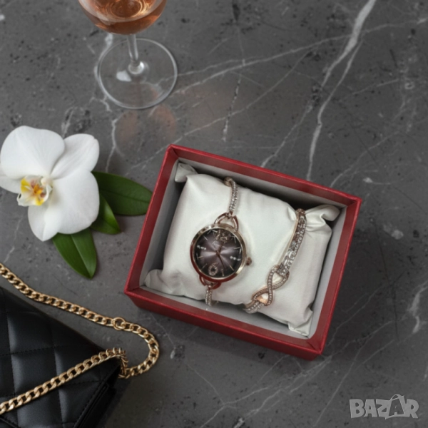 Комплект за нея: часовник и гривна с кристали – изискан стил всеки ден, снимка 1