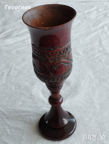 Индийска дървена ваза с дърворезба., снимка 1